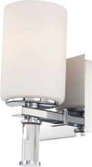 Crystal 1 Light Vanity In Chrome and White Opal Glass With Crystal Arm Detail