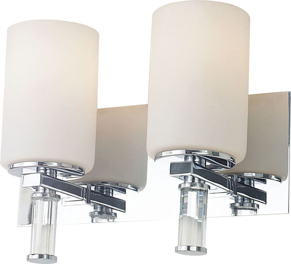 Crystal 2 Light Vanity In Chrome and White Opal Glass With Crystal Arm Detail