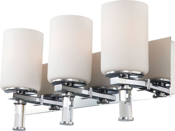 Crystal 3 Light Vanity In Chrome and White Opal Glass With Crystal Arm Detail
