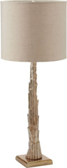 Bark Table Lamp In Gold and Natural Linen