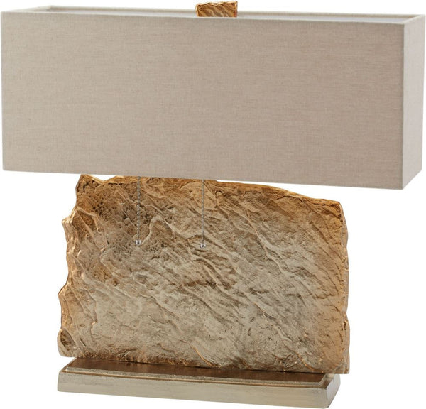 Slate Slab Table Lamp In Gold With Natural Linen Shade