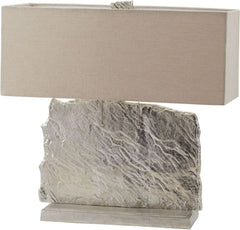 Slate Slab Table Lamp In Nickel With Natural Linen Shade