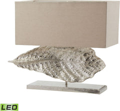 Wide Leaf Led Table Lamp In Nickel With Natural Linen Shade