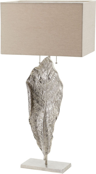 Tall Leaf Table Lamp In Nickel With Natural Linen Shade