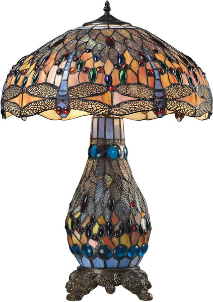 Dragonfly Tiffany Glass Table Lamp In Tiffany Bronze