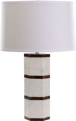 White Marble and Wood Hexagon Table Lamp