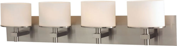 Ombra 4 Light Vanity In Satin Nickel and White Opal Glass