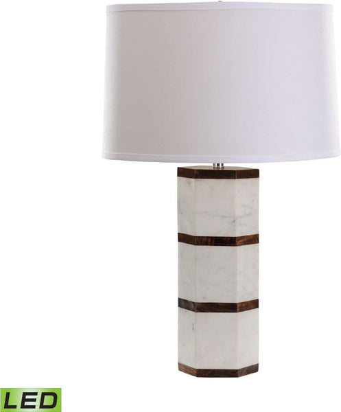 White Marble and Wood Hexagon Led Table Lamp