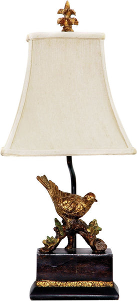 Perching Robin Table Lamp In Gold Leaf and Black
