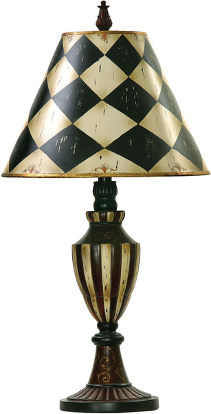 Harlequin & Stripe Urn Table Lamp In Black and Antique White