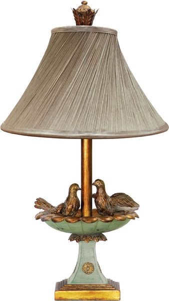 Love Birds In Bath Table Lamp In Gold Leaf and Green