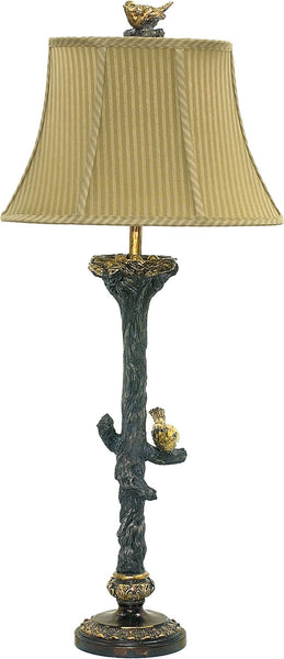 Bird On Branch Table Lamp In Black and Gold Leaf
