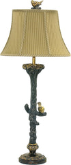 Bird On Branch Table Lamp In Black and Gold Leaf