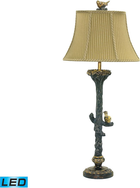 Bird On Branch Led Table Lamp In Black and Gold Leaf