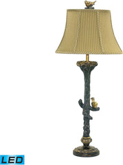 Bird On Branch Led Table Lamp In Black and Gold Leaf