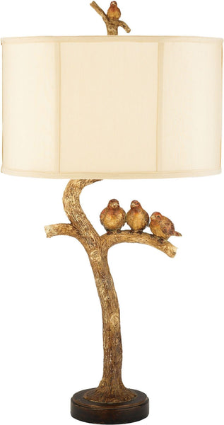 Three Bird Light Table Lamp In Gold Leaf and Black