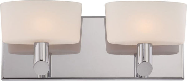 Toby 2 Light Vanity In Satin Nickel and White Opal Glass