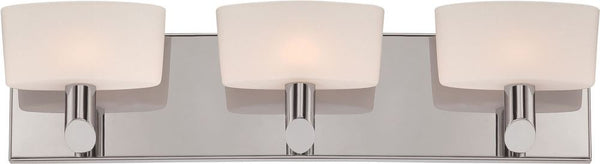Toby 3 Light Vanity In Satin Nickel and White Opal Glass