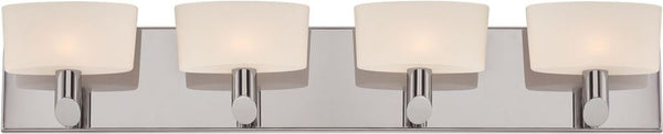 Toby 4 Light Vanity In Satin Nickel and White Opal Glass