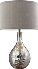 Hammered Chrome Plated Table Lamp With Grey Faux Silk Shade