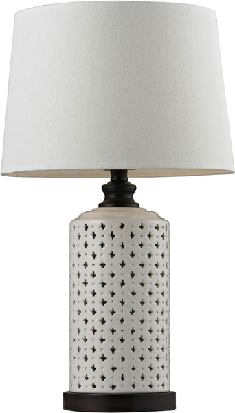 Ceramic Open Work Table Lamp With Wood Tone Base