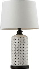 Ceramic Open Work Table Lamp With Wood Tone Base
