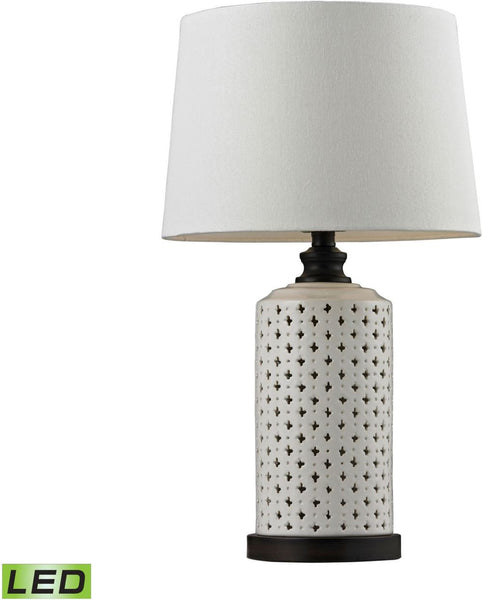 Ceramic Open Work Led Table Lamp With Wood Tone Base
