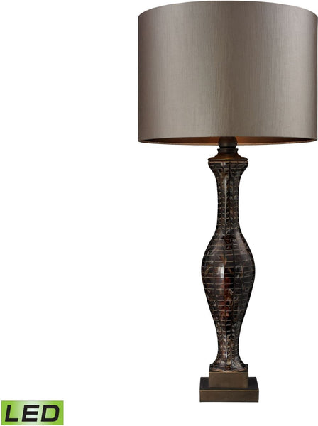 Hand Painted Glass Led Table Lamp In Bronze