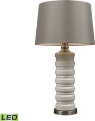 Cream Crackle Ceramic Led Table Lamp With Brushed Steel Accents