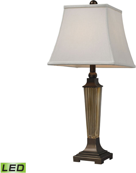Amber Smoked Glass Led Table Lamp With Bronze Accents