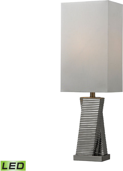 Chrome Plated Ceramic Led Table Lamp With Tall Linen Shade
