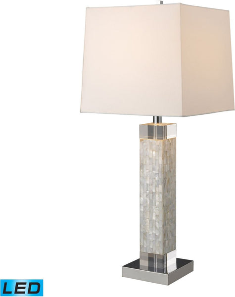 Luzerne Led Table Lamp In Mother Of Pearl With Milano Off White Shade