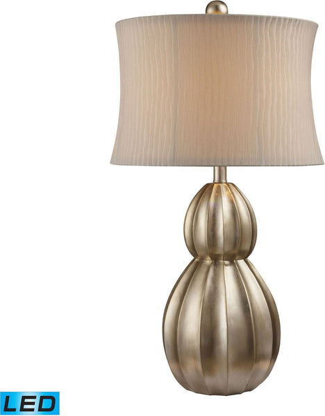 Marion Led Table Lamp In Antique Silver Leaf With Nanty White Shade