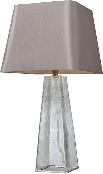 Seeded Glass Table Lamp In Clear With Light Grey Shade