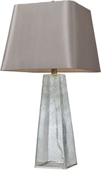 Seeded Glass Table Lamp In Clear With Light Grey Shade
