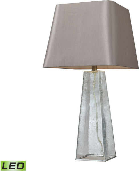 Seeded Glass Led Table Lamp In Clear With Light Grey Shade
