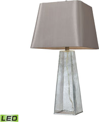 Seeded Glass Led Table Lamp In Clear With Light Grey Shade