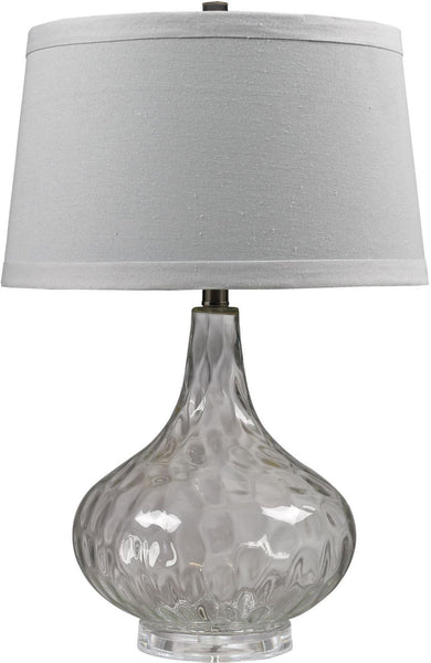 Clear Water Glass Table Lamp With White Linen Shade