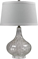 Clear Water Glass Table Lamp With White Linen Shade