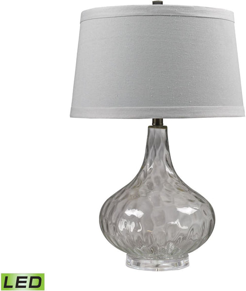 Clear Water Glass Led Table Lamp With White Linen Shade