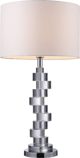 Armagh Table Lamp In Clear Crystal and Chrome With Pure White Faux Silk Shade