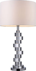Armagh Table Lamp In Clear Crystal and Chrome With Pure White Faux Silk Shade