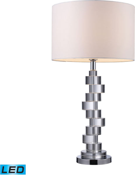 Armagh Led Table Lamp In Clear Crystal and Chrome With Pure White Faux Silk Shade