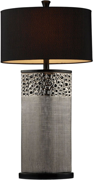 Bellevue Table Lamp In Silver Plating With Oval Black Shantung Shade