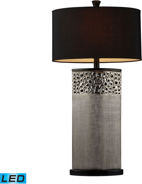 Bellevue Led Table Lamp In Silver Plating With Oval Black Shantung Shade