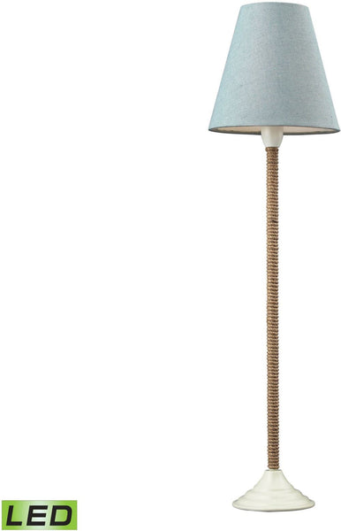 Natural Rope Wrapped Led Buffet Lamp In White With Blue Linen Shade