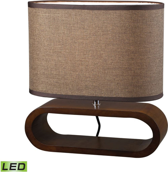 Oval Led Table Lamp In Natural Stained Wood