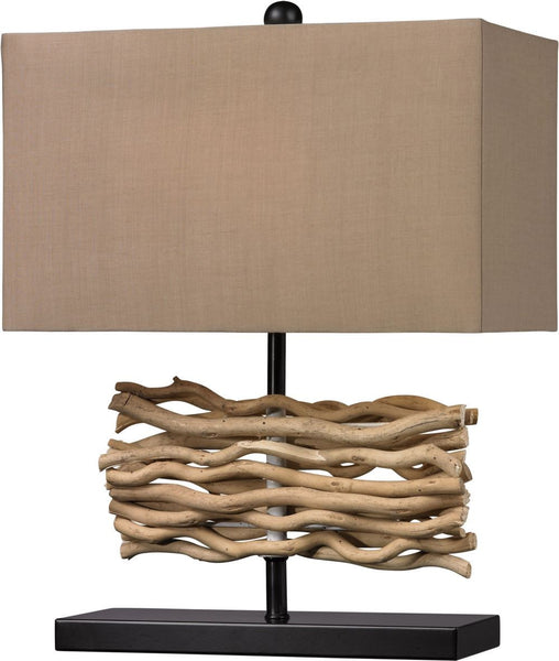 Natural Driftwood Table Lamp In Black With Caramel Shade