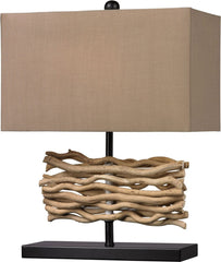 Natural Driftwood Table Lamp In Black With Caramel Shade