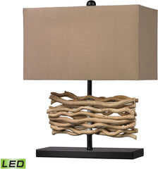 Natural Driftwood Led Table Lamp In Black With Caramel Shade